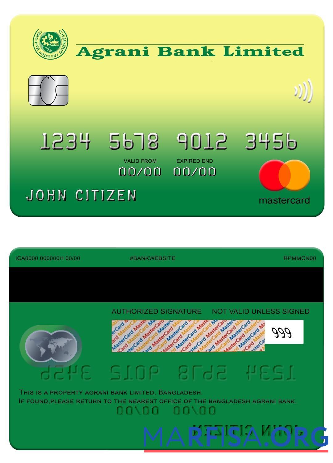 Printable Bangladesh Agrani bank Mastercard template
